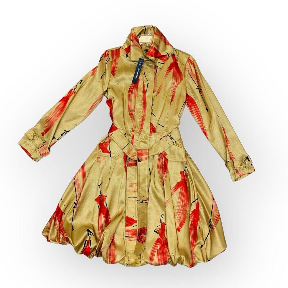 SAMUEL DONG Print BUBBLE COAT DRESS 11665 in Gold Size XS